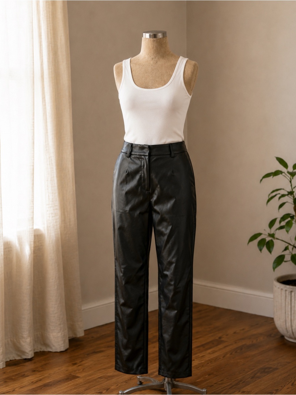 LOFT Black Cropped Faux-Leather Trousers
